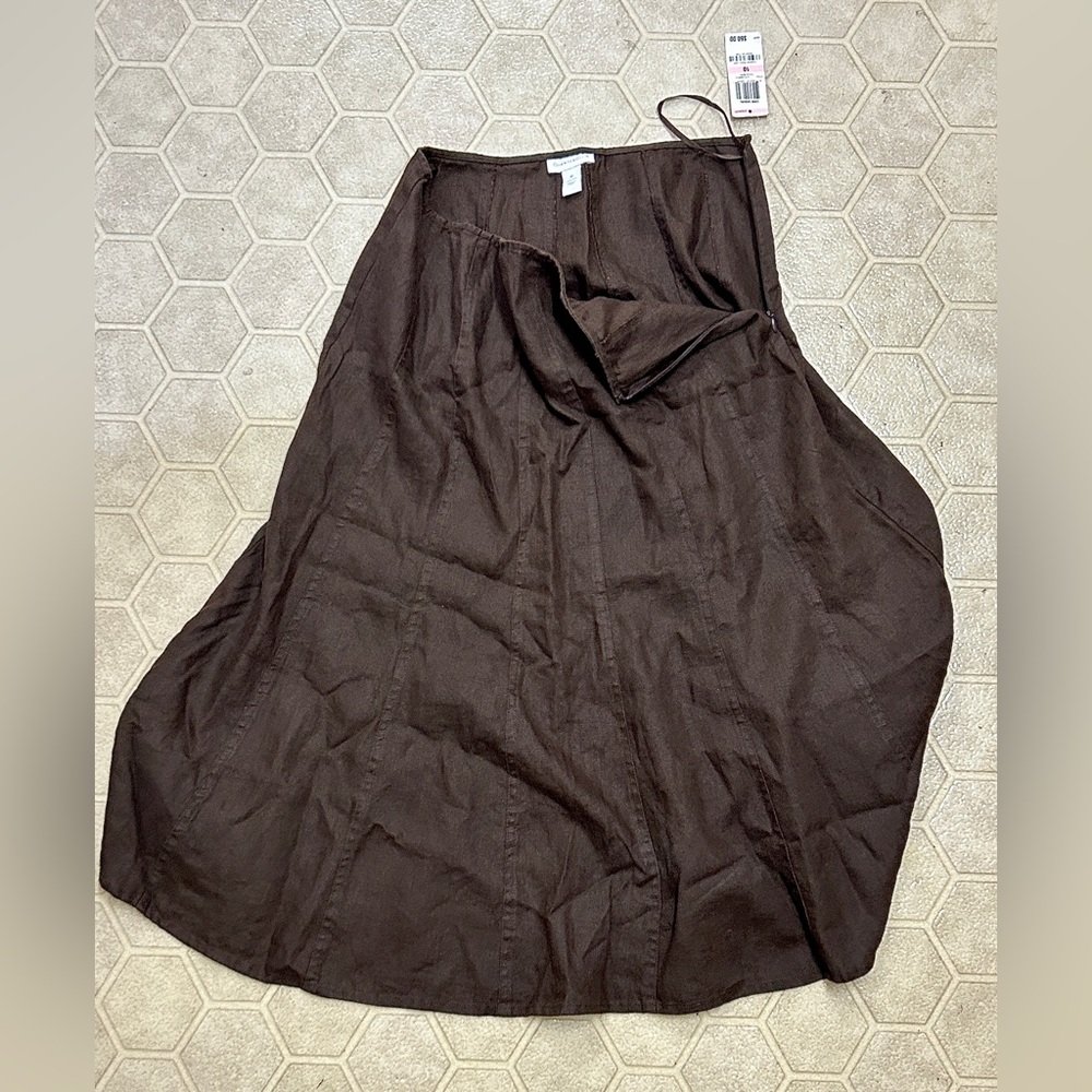 Y2K Vtg Women’s 10 Cocoa Bean 100% Linen Charter Club Core Casual Side Zip Skirt